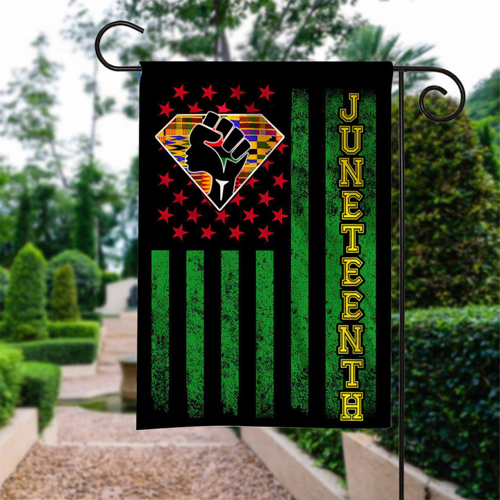 Juneteenth. African American Green Diamond Printed Garden Flag House Flag