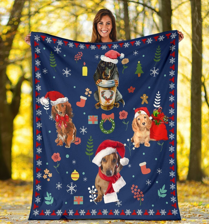 Dachshund Doxie Wiener Dog Christmas Xmas Sherpa Fleece Blanket