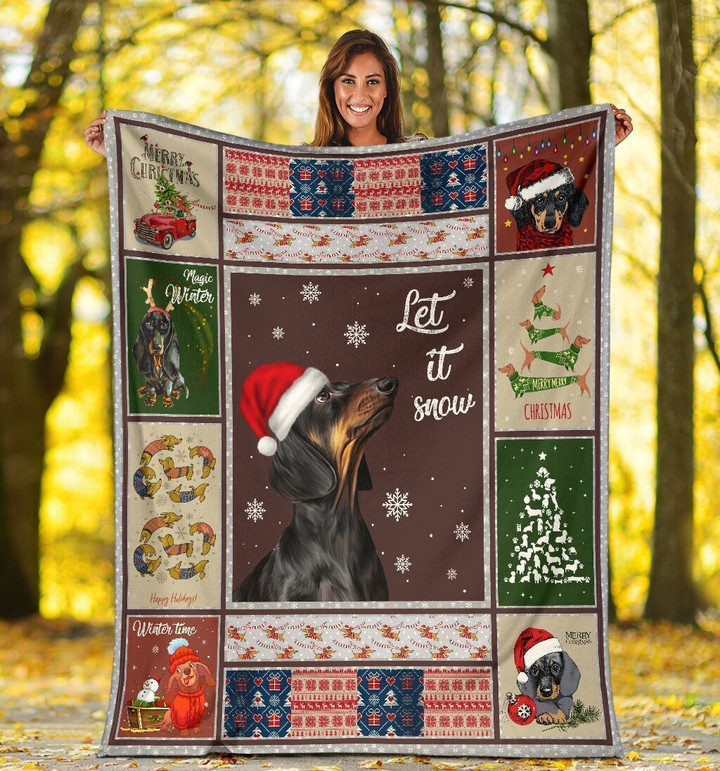 Let It Snow Dachshund Doxie Wiener Dog Christmas Xmas Sherpa Fleece Blanket