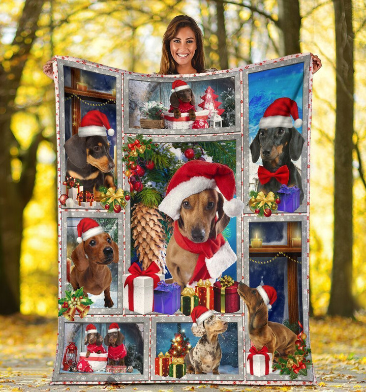 Dachshund Doxie Wiener Dog Christmas Xmas Sherpa Fleece Blanket