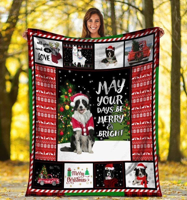 May Your Days Be Merry And Bright Border Collie Dog Christmas Xmas Sherpa Fleece Blanket
