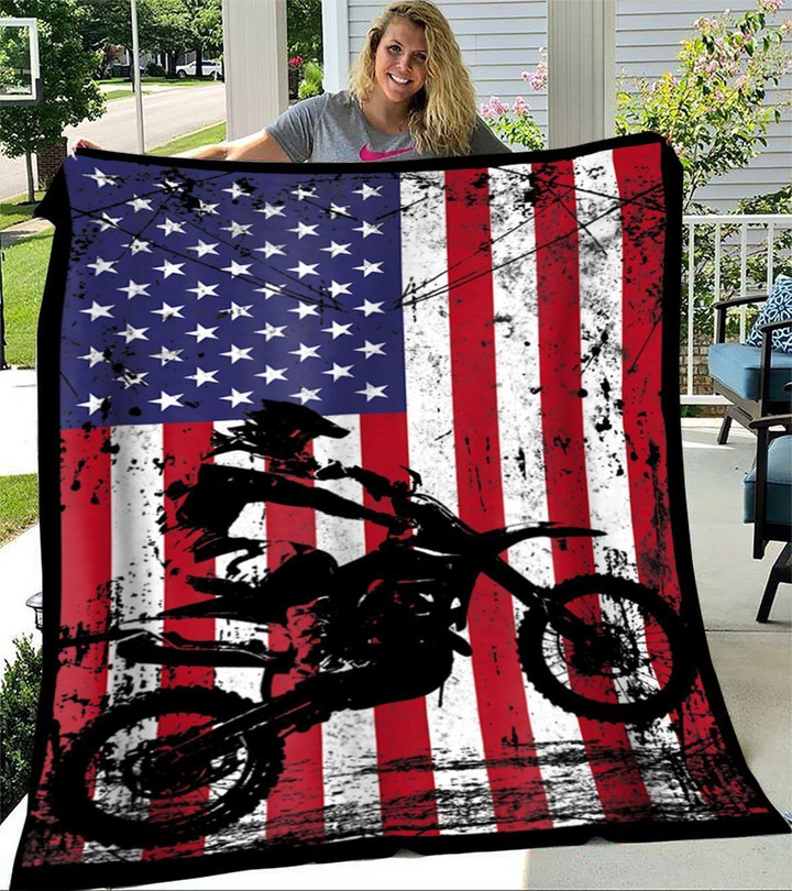 4th Of July Dirt Bike American Flag Printed Sherpa Fleece Blanket
