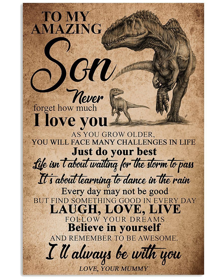T-rex Love Message Of Mummy To Son Custom Design For Family Vertical Poster