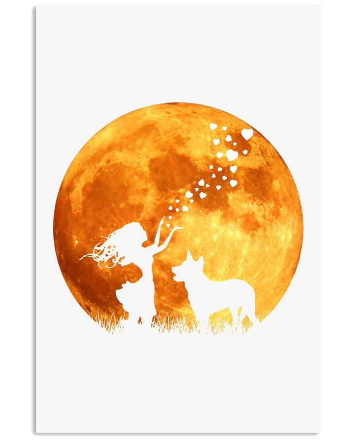 Heeler And A Girl In Full Moon Custom Design Vertical Poster