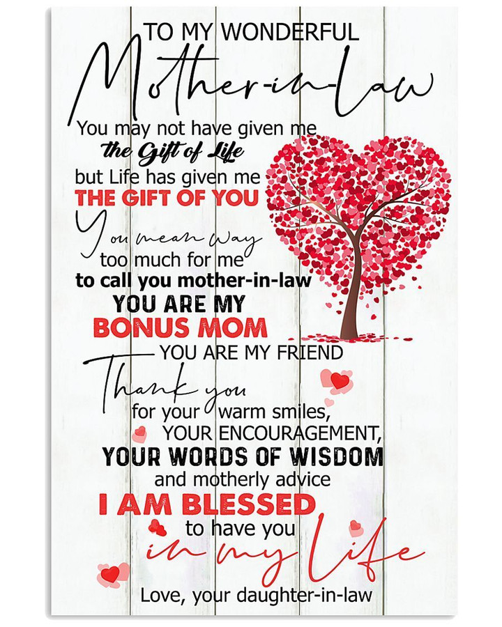 Daughter In Law Gifts For Mother In Law Heart Tree Nice Gifts Vertical Poster