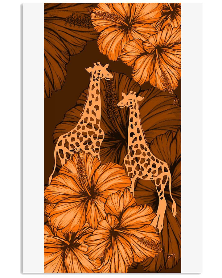With Orange Hibiscus Giraffe Perfect Gift For Animals Lovers Vertical Poster