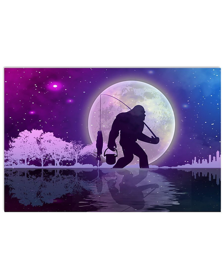 Bigfoot And Night Fishing Great Gift For Friends Who Loves Bigfoot Horizontal Poster