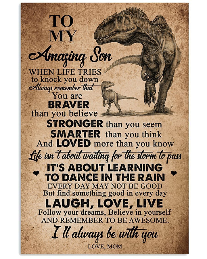 T-rex Mom Gifts For Son When Life Tries To Know You Down Love Messages Vertical Poster