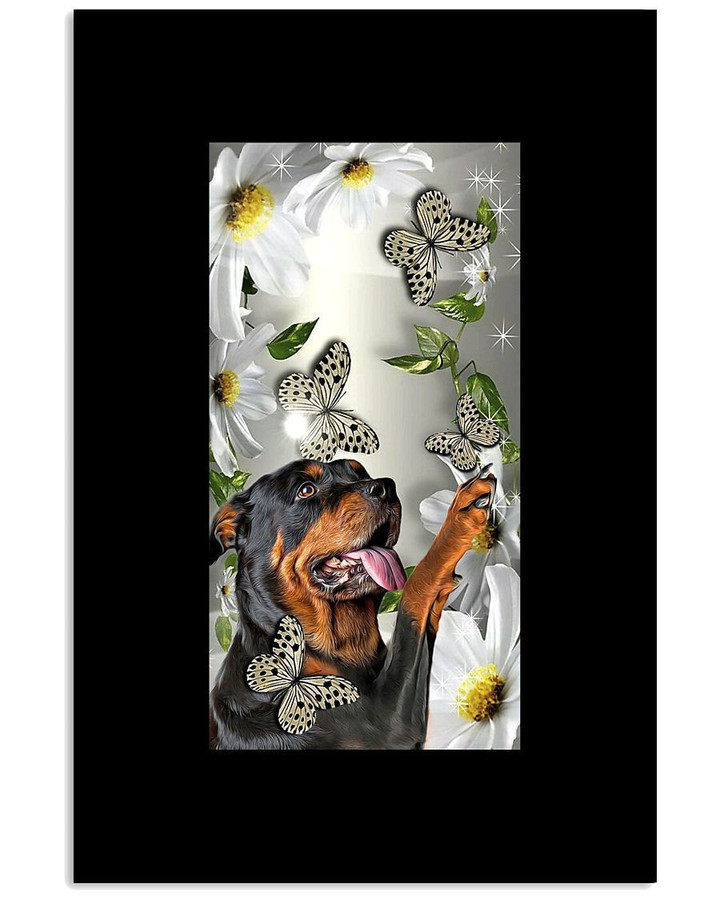 Rottweiler With Daisy And Butterfly Funny Gift For Dog Lovers Vertical Poster