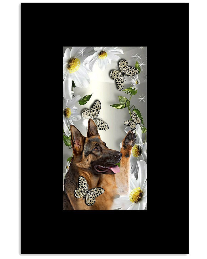 Old German Shepherd Butterfly Daisy Funny Gifts Vertical Poster