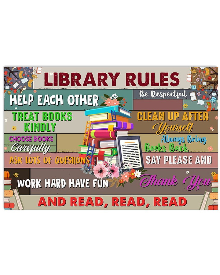 Librarian Library Rules And Read Trending For Book Lovers Horizontal Poster