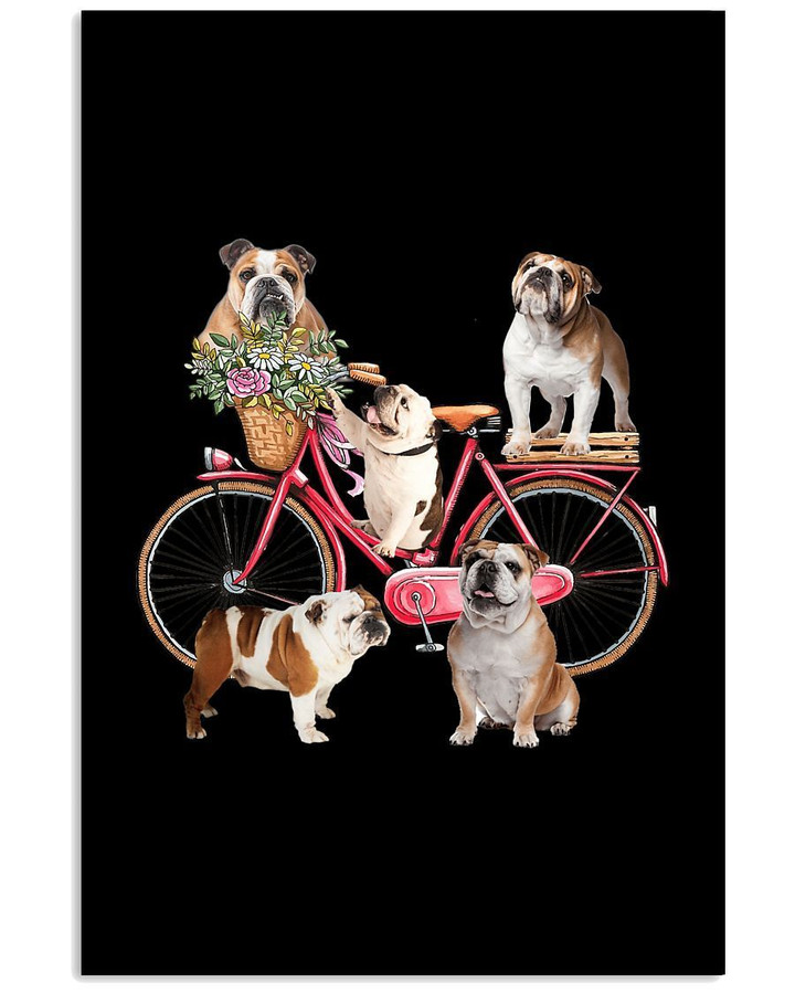 With Bike And Dogs Gift For Bulldog Lovers Vertical Poster