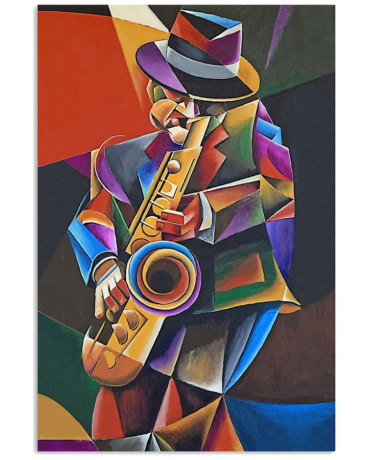 A Man Is Playing Saxophone Special Custom Design For Art Lovers Vertical Poster