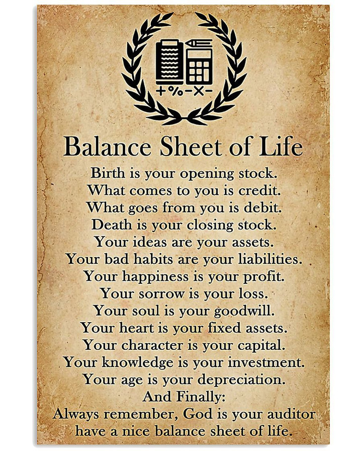 Balance Sheet Of Life Vintage Style Poster Home Decoration Vertical Poster