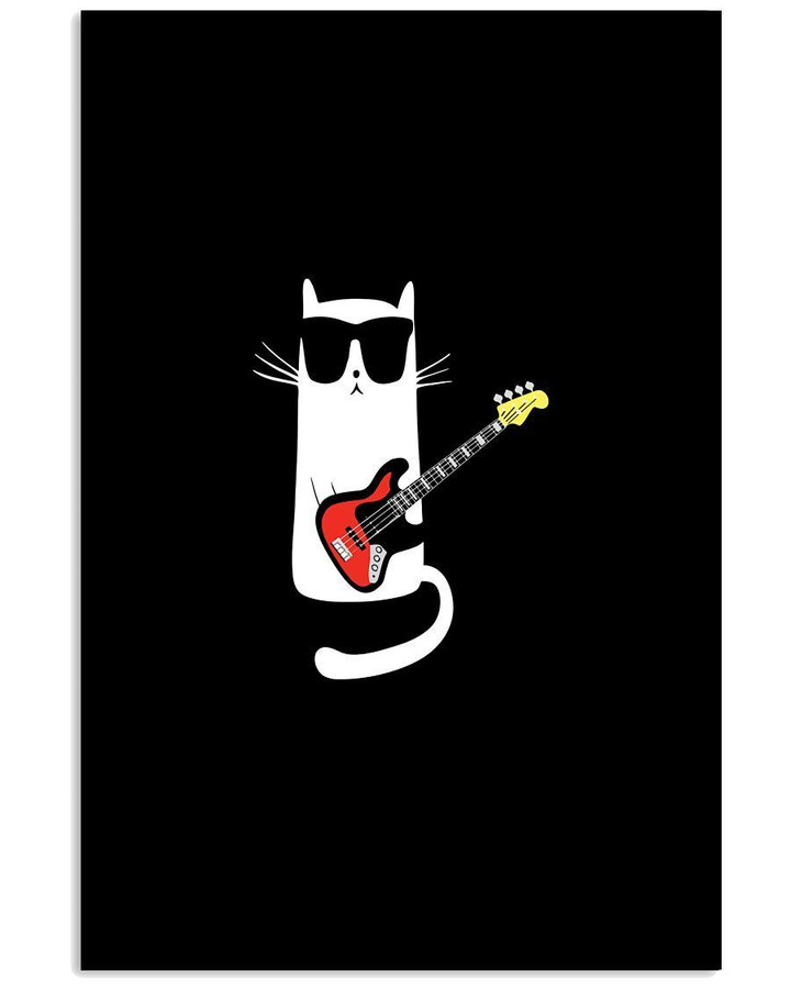 Vintage Funny Cat Playing Bass Guitar Birthday Gift Vertical Poster