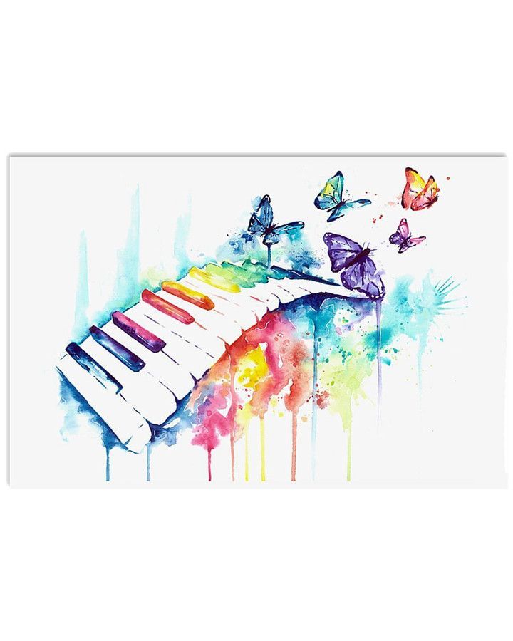 Colorful Butterflies And Piano Custom Design For Music Instrument Lovers Horizontal Poster