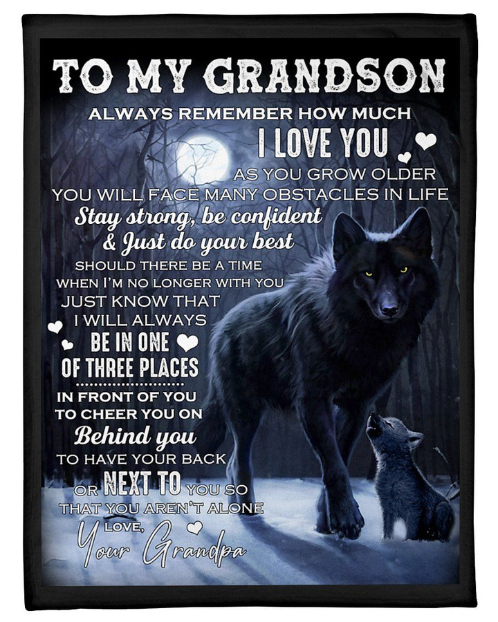 Gift For Grandson Wolf Remember How Much I Love You Sherpa Fleece Blanket