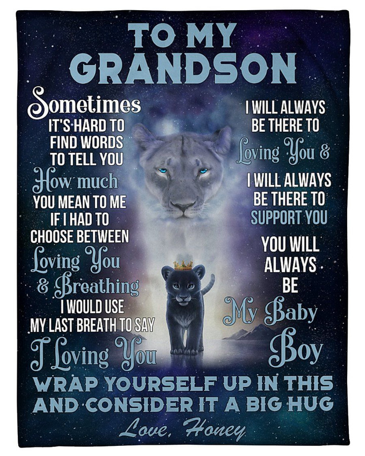 Honey To Grandson Lion Always Be There To Love You Sherpa Fleece Blanket