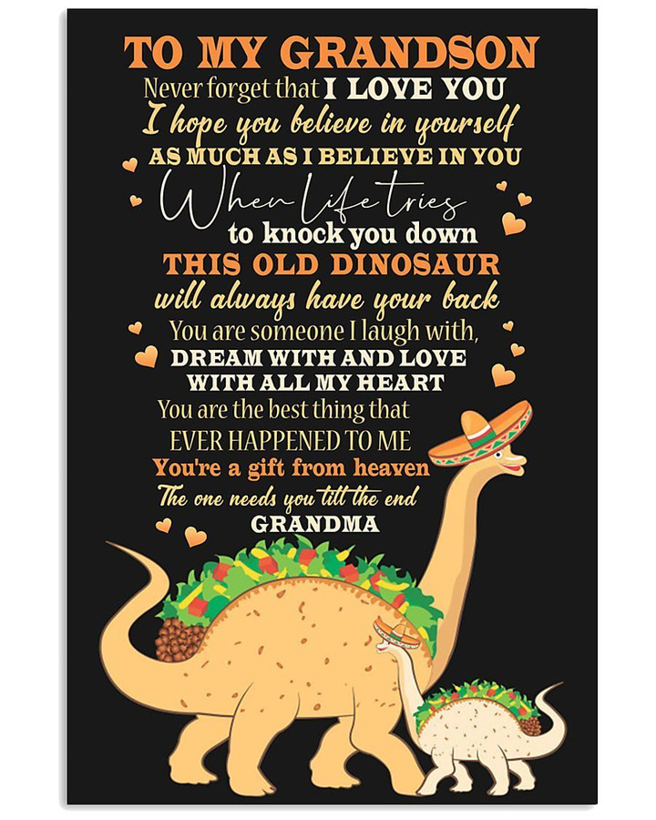 Grandma Gift For Grandson Saurus Knock You Down Tacos Heaven Vertical Poster