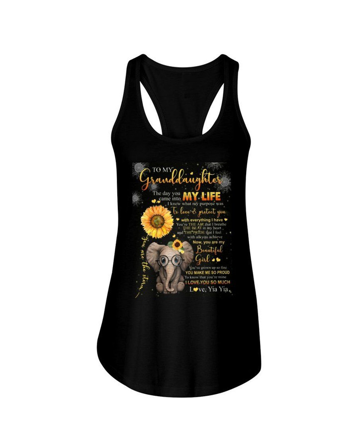 Yia Yia Gift For Granddaughter You Are My Beautiful Girl With Elephant Sunflowers Ladies Flowy Tank