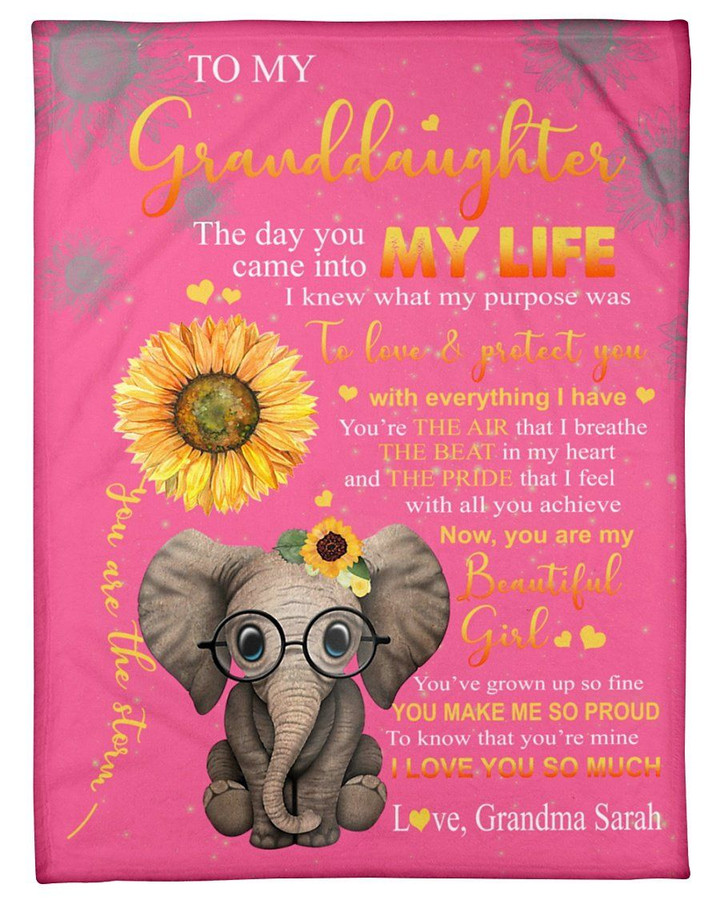 Custom Name Grandma Sarah Gift For Granddaughter Sunflower Elephant With Everything I Have Sherpa Fleece Blanket