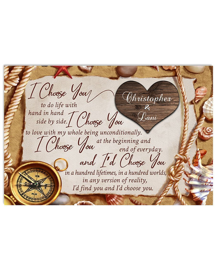 I Choose You Compass Custom Name Husband Gift For Wife Christopher And Lami Horizontal Poster