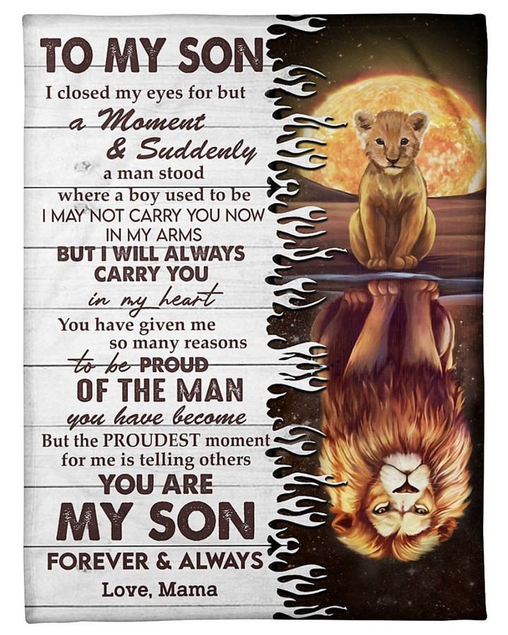 Always Carry You In My Heart Red Moon Lion Reflection Mama Gift For Son Sherpa Fleece Blanket