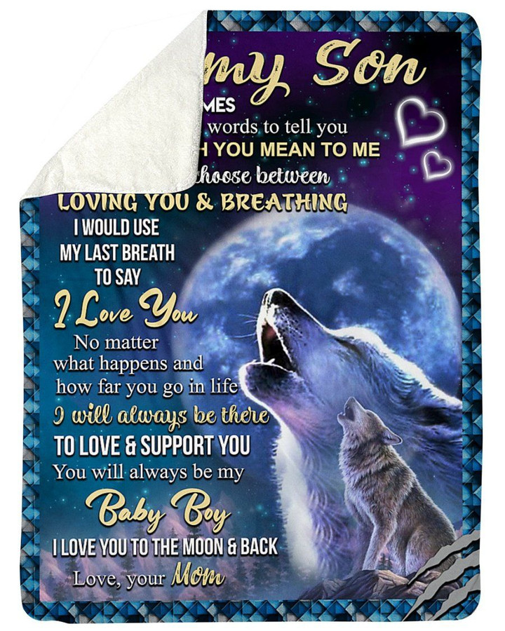Howling Wolf Fullmoon Gift For Son I Love You Sherpa Fleece Blanket Sherpa Blanket