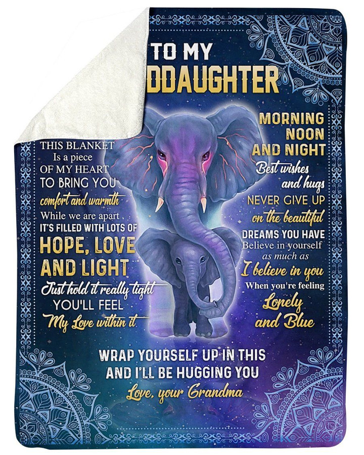 Blue Mandala Elephant Gift For Granddaughter Hope Love Light Sherpa Fleece Blanket Sherpa Blanket
