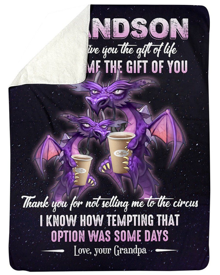 Purple Grumpy Old Dragon Gift For Grandson Life Gave Me The Gift Of You Sherpa Blanket