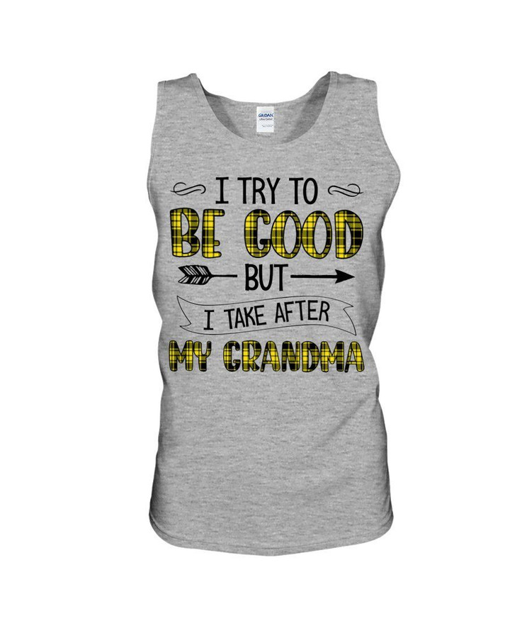 Grandma Gift For Grandchild Plaid Yellow I Try To Be Good Unisex Tank Top