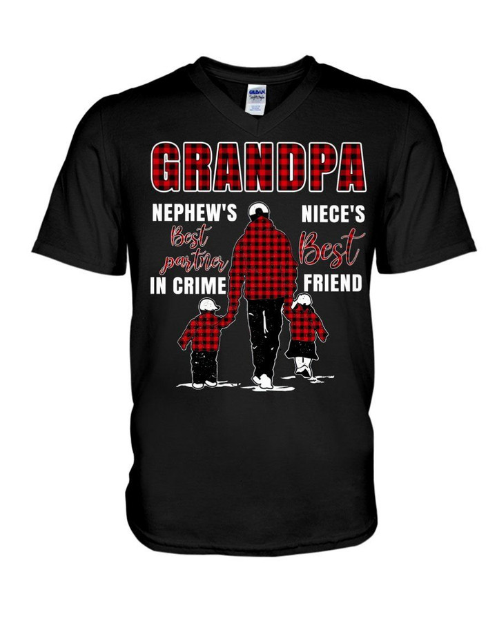 Gift For Grandpa Plaid Red Best Friend Best Partner In Crime Guys V-Neck