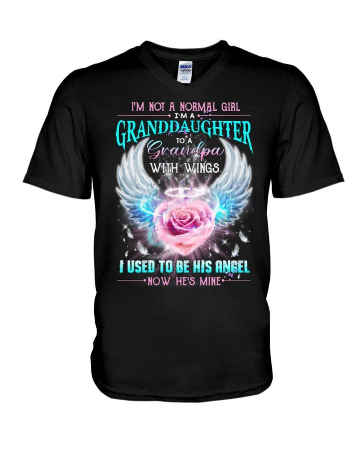 I Used To Be His Angel Pink Rose Gift For Grandpa Guys V-Neck