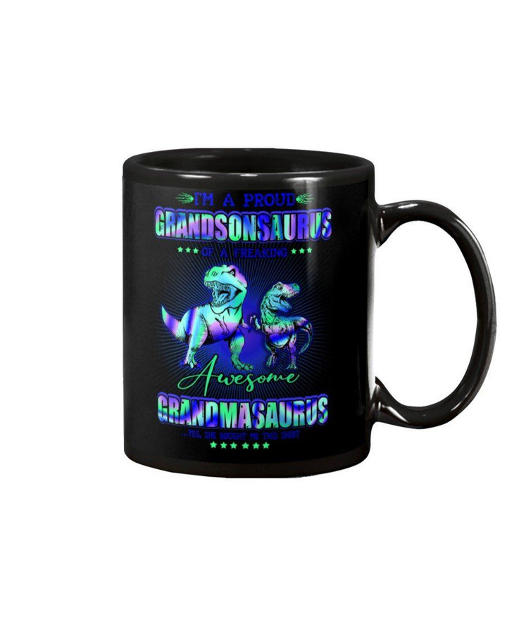 Gift For Grandson Neon I'm A Proud Grandmasaurus Mug