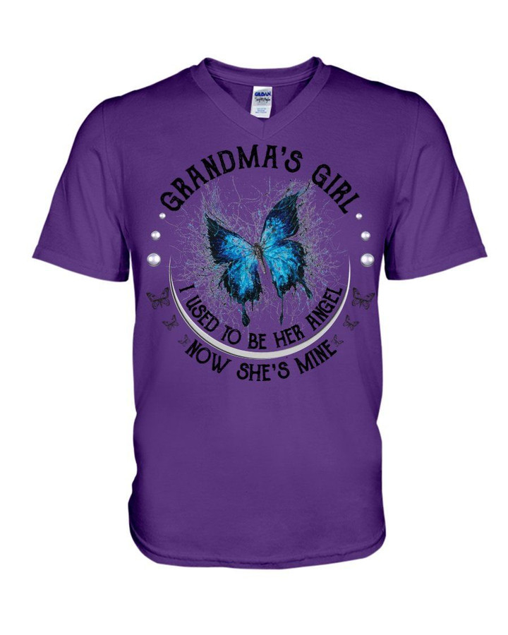 Blue Butterfly Gift For Angel GrandmaI Used To Be Her Angel Guys V-Neck