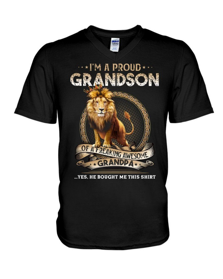 Grandpa Gift For Grandson Lion King I'm A Proud Grandson Guys V-Neck