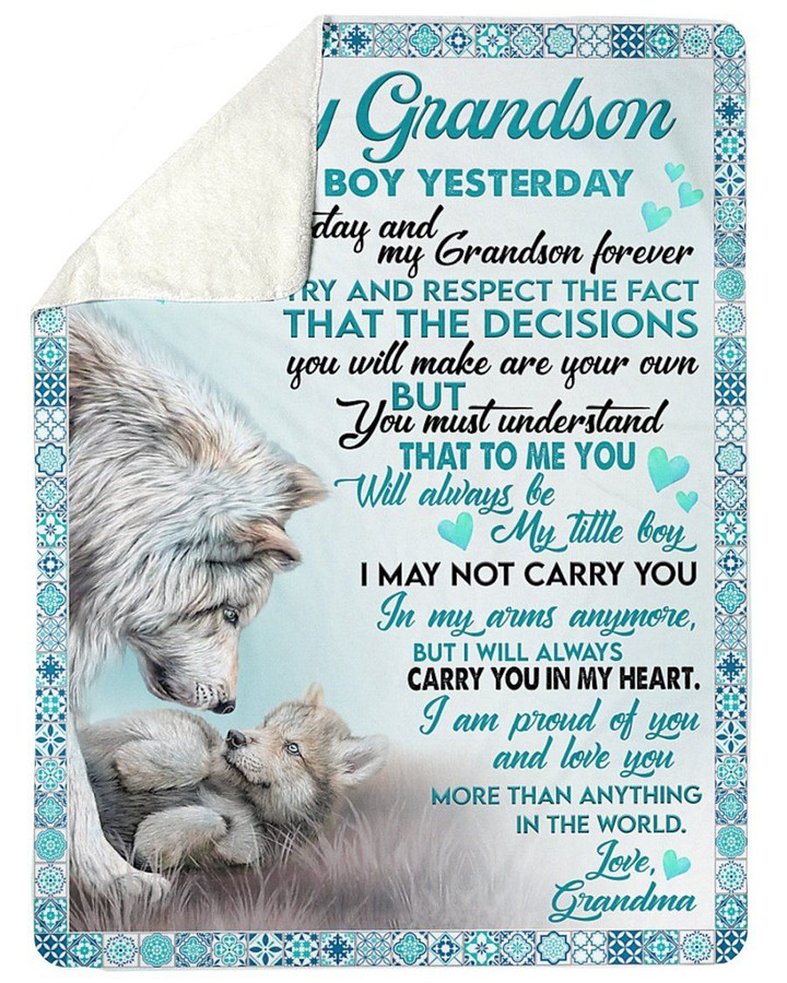 Grandma Gift For Grandson Carry You In My Heart Sherpa Fleece Blanket Sherpa Blanket