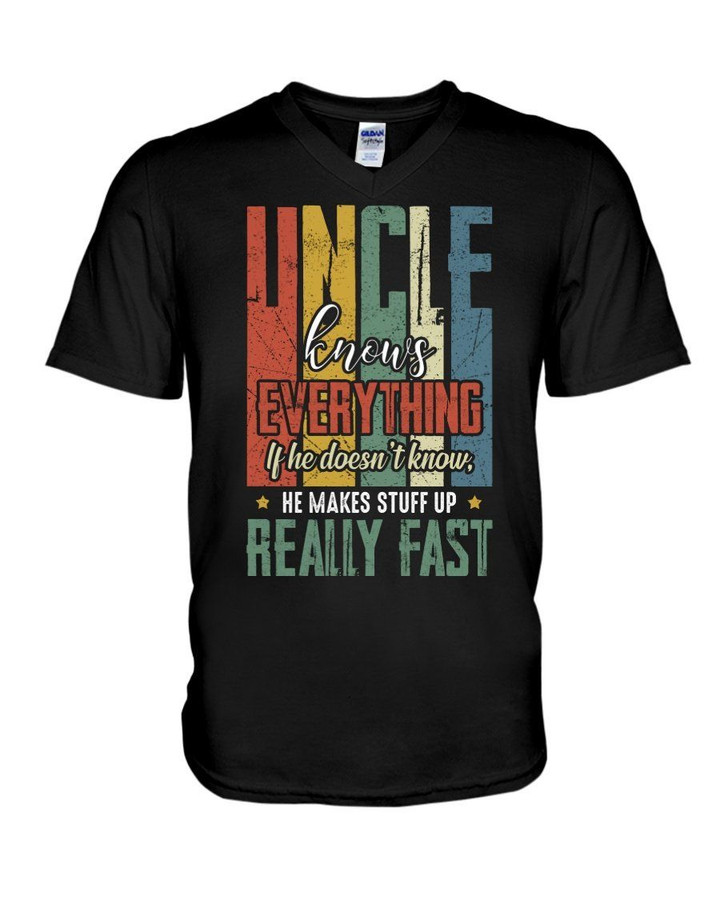 Uncle Knows Everything Vintage Design Gift For Family Guys V-Neck
