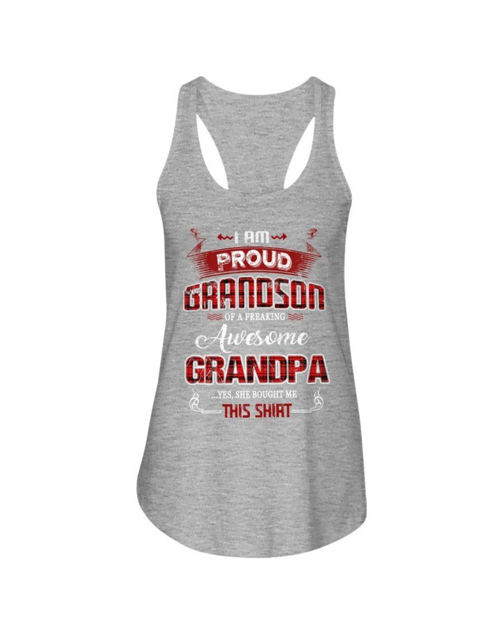 A Proud Grandson Of A Freaking Awesome Grandpa Plaid Red Gift For Family Ladies Flowy Tank