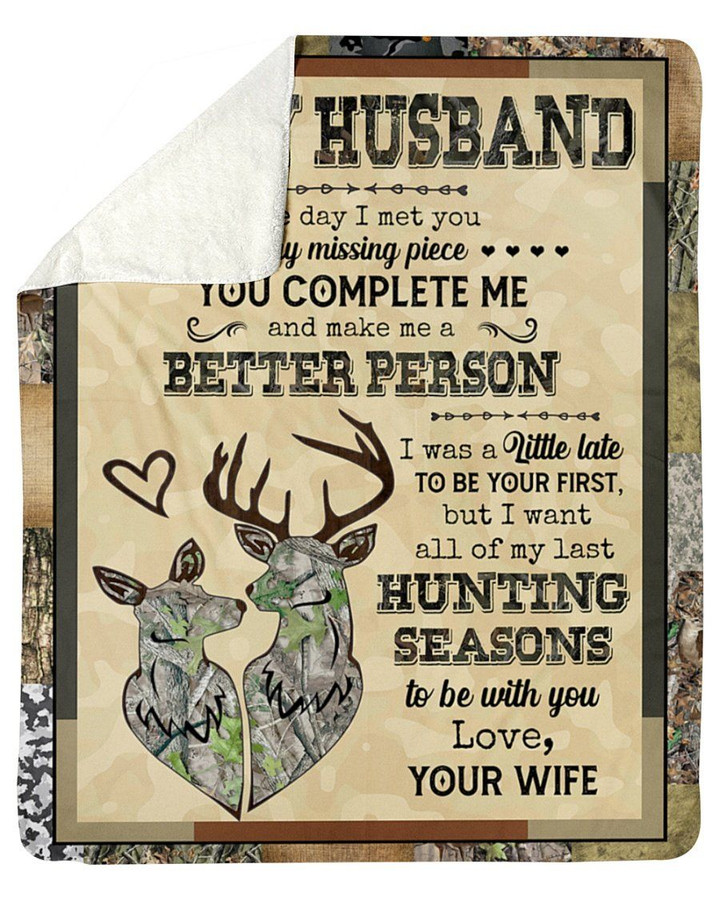 Wife Gift For Husband You Complete Me Deer Sherpa Fleece Blanket Sherpa Blanket
