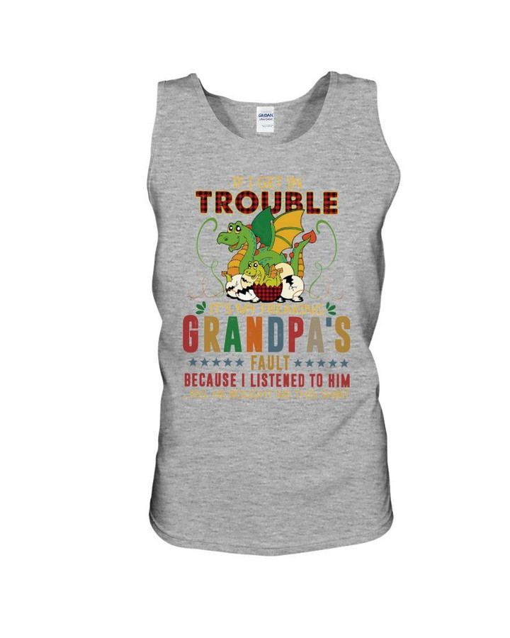 Grandpa Gift For Grandchild Dinosaur Cartoon If I Get In Trouble Unisex Tank Top
