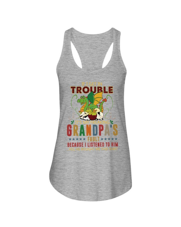 Grandpa Gift For Grandchild Dinosaur Cartoon If I Get In Trouble Ladies Flowy Tank
