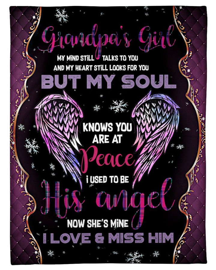 Gift For Angel Grandpa Light Purple Wing My Mind Still Talks To You Sherpa Fleece Blanket