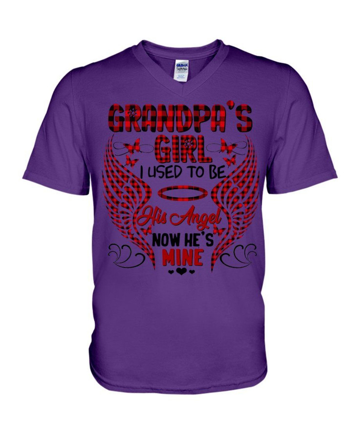 Gift For Angel Grandpa Plaid Red I Used To Be His Angel Guys V-Neck