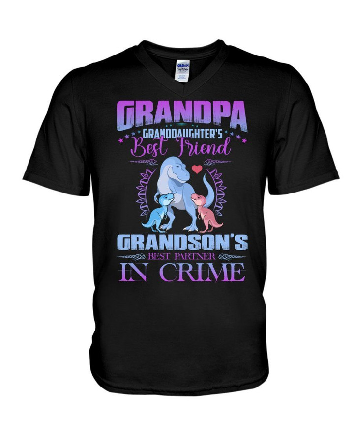 Gift For Grandpa Dinosaur Best Friend And Great Partner In Crime Guys V-Neck