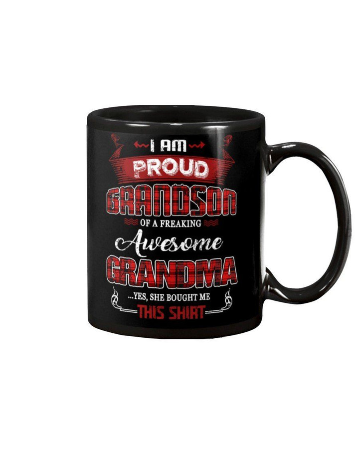 Grandma Gift For Grandson Plaid Red Proud Grandson Of A Freaking Awesome Grandma Mug