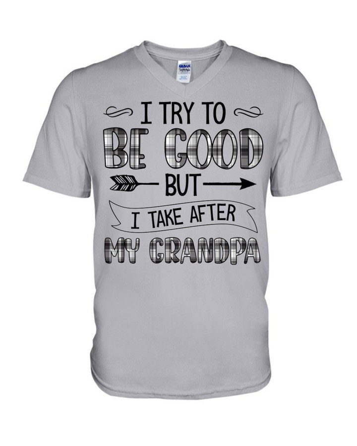 Grandpa Gift For Grandchild Plaid Black I Try To Be Good Guys V-Neck