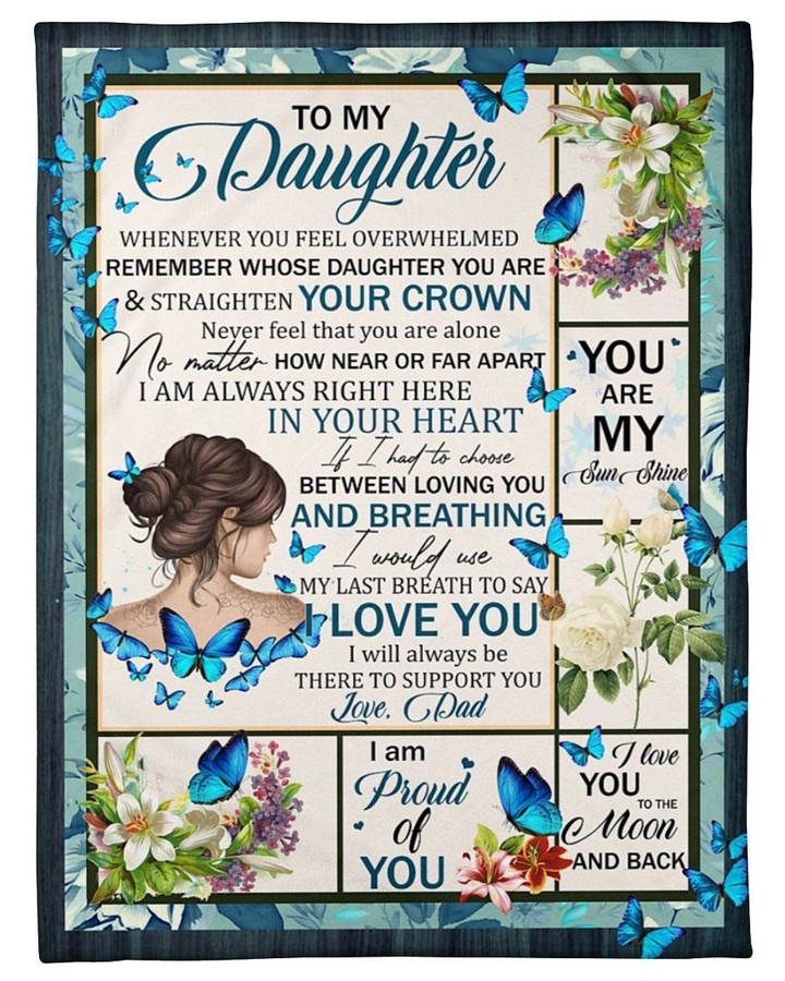 Whenever You Feel Overwhelmed Blue Butterflies Sherpa Fleece Blanket Gift For Daughter Sherpa Fleece Blanket