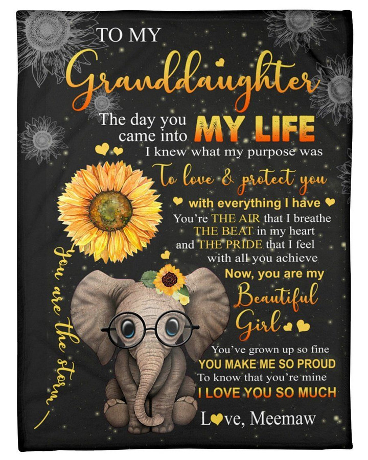 The Day You Came Into My Life Elephant Sunflower Sherpa Fleece Blanket Meemaw Gift For Granddaughter Sherpa Fleece Blanket