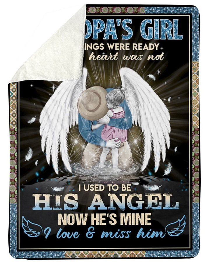 Gift For Family Feather Pattern Angel Granddad With Wings I Used To Be His Angel Sherpa Blanket